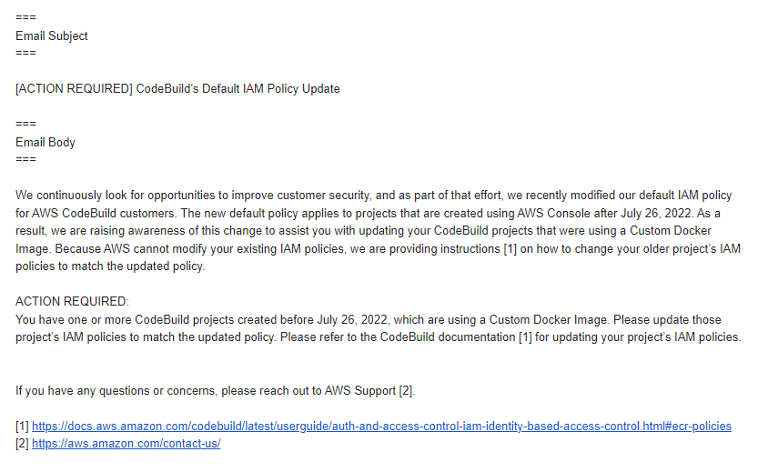 AWS Email Notification: ColdeBuid Security Notification: 